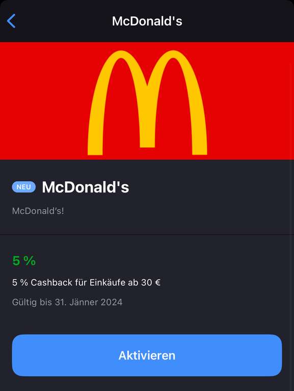 McDonald‘s 5% Cashback mit George (ab 30€)