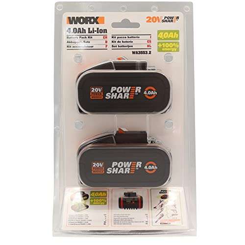 Worx WA3553.2 20V PowerShare Werkzeug-Akku 20V, 4.0Ah 2er Pack
