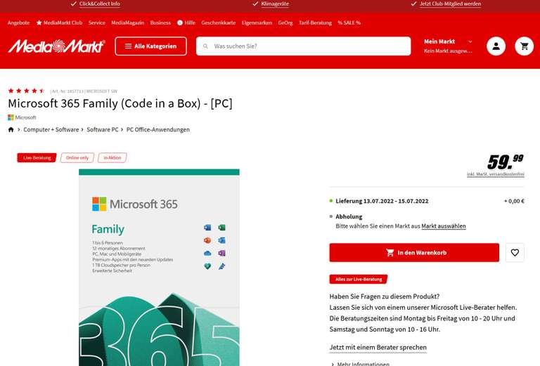 Microsoft 365 Family zum Bestpreis