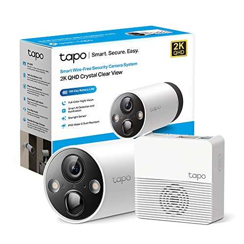 TP-Link Tapo C420S1 Überwachungskamera mit 2K hohe Auflösung, 5200mAh Akku, Vollfarb-Nachtsicht, AI, microSD-Karte, Cloud-Speicher + Hub