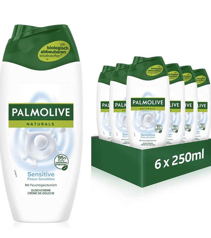 Palmolive Duschgel Naturals Sensitive 6 x 250ml - Cremedusche mit Feuchtigkeitsmilch