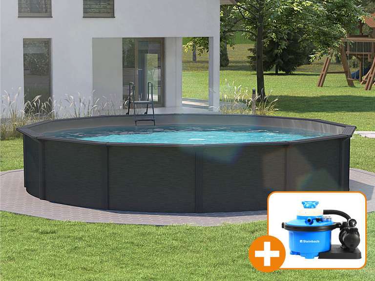 All-in-one Set Stahlwandpool Nuovo der Luxe ll Small grau