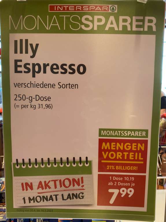 illy Kaffee - ganze Bohnen oder gemahlen (250 g Dose) - 25 % Pickerl beim Interspar