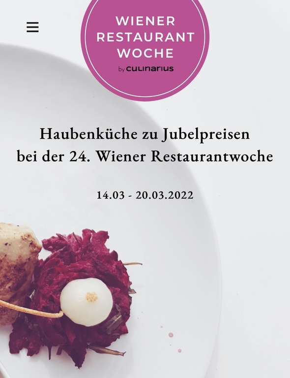 Wiener Restaurantwoche: Haubenküche zu tollen Preisen | 14.-20.03.2022