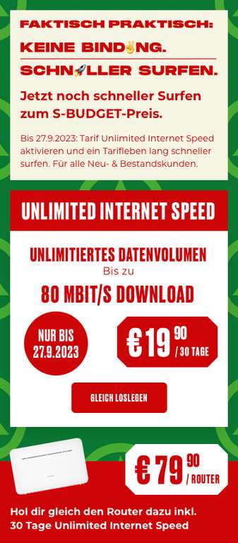 Mobiles Internet 80/20 Mbit bis zu - S Budget