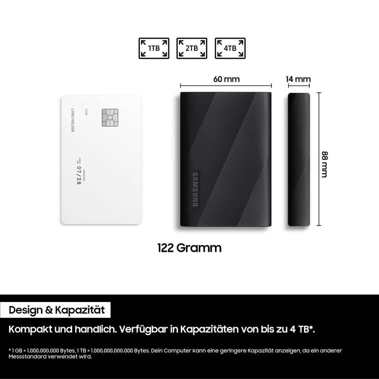 Samsung Portable SSD T9, 1 TB, 2.000 MB/s Lesen, 2.000 MB/s