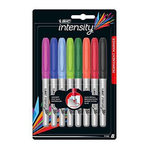 BIC Intensity Marker, in 8 verschiedenen Farben, Wasserfester Stift für Holz, Metall & mehr, Strichstärke 0.8 mm