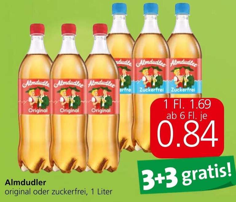 SPAR Deals gültig ab 17.5. - zB Almdudler 3+3 gratis (normal oder zuckerfrei) 1 Liter 84 Cent