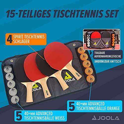 JOOLA Tischtennis-Set Family mit 4 Tischtennisschläger + 10 Tischtennisbälle & Tragetasche