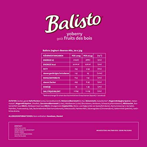 Balisto Schokoriegel Joghurt-Beeren-Mix, 20 x 37g