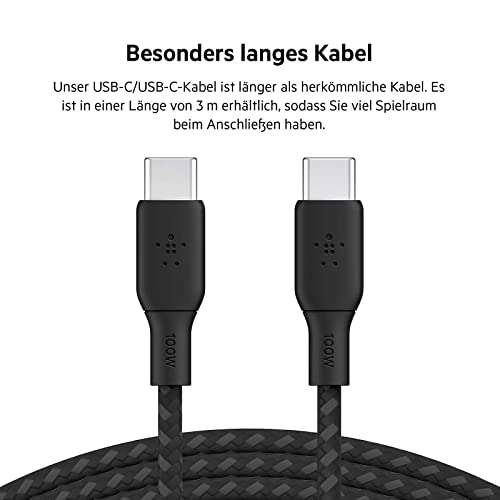 Belkin USB-C/USB-C-Kabel, 100 W Power Delivery USB-IF-zertifiziertes 2.0-Ladekabel Schwarz oder Weiß