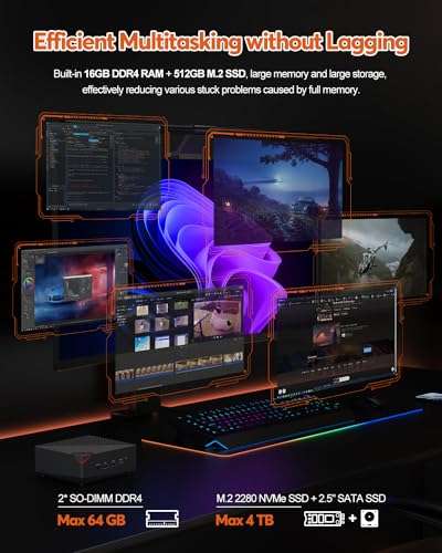 NiPoGi AM06 Pro Dual LAN Mini PC, AMD Ryzen 5 5500U, 4,0GHz, 16GB DDR4 RAM, 512GB M.2 SSD, Win 11 Pro
