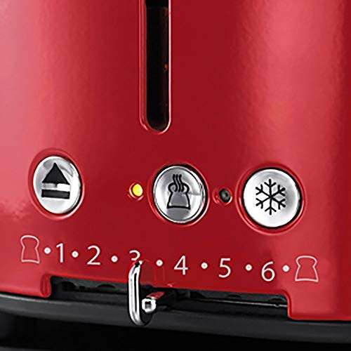 Russell Hobbs Toaster [für 2 Scheiben] Retro Edelstahl Rot (Countdown-Anzeige im Retrodesign, inkl. Brötchenaufsatz, 6 Bräunungsstufen)