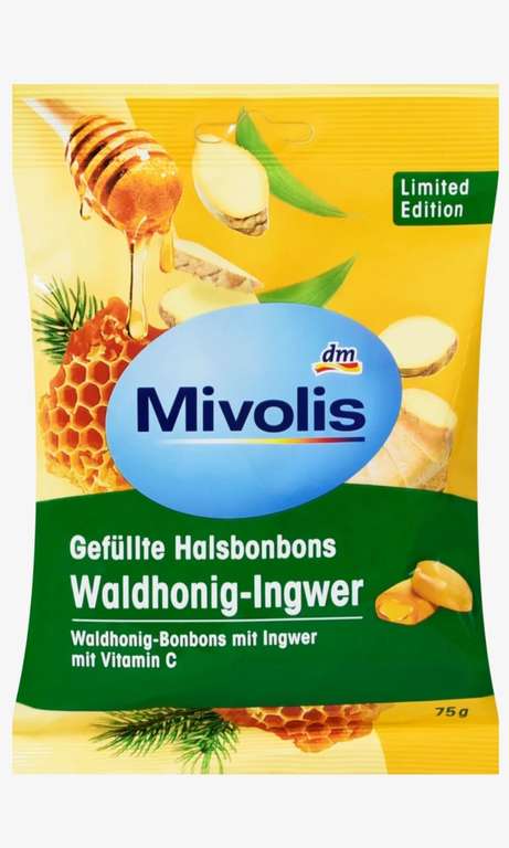 Mivolis gefüllte Halsbonbons 75g Waldhonig-Ingwer