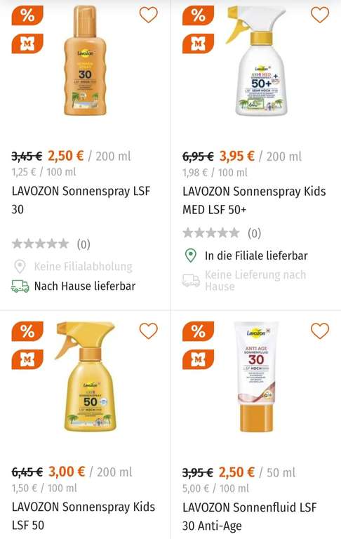 Müller Onlineshop: Rabatt auf einige Lavozon Sonnenmilch-/spray Produkte