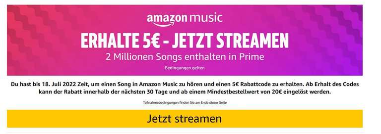 5€ Amazon Gutschein für einmal Amazon Music streamen (AMAZON LOTTERIE)