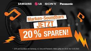 Minus 20 % auf Soundbars von Samsung, LG, Sony und Panasonic