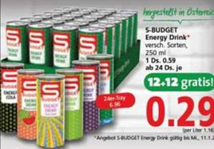 S-Budget Energy Drink 12+12 gratis je 0.29€ beim Spar, Interspar+Eurospar