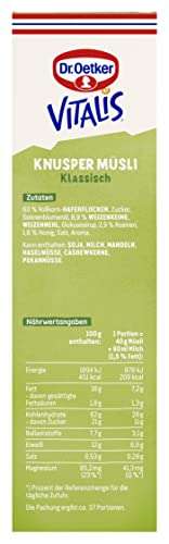 Dr. Oetker Vitalis Knuspermüsli klassisch, Knuspriges Frühstücksmüsli mit Rosinen, 7er Packung (7 x 600g)