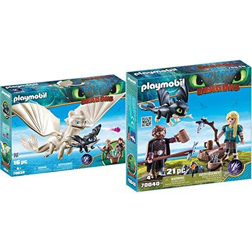 Playmobil DreamWorks Dragons 70038 Tagschatten und Babydrachen mit Kindern, & 70040 - Hicks und Astrid mit Babydrachen