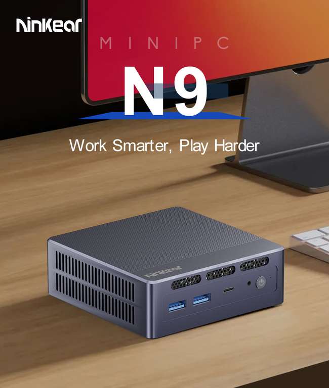 NINKEAR Mini-PC N9 Intel Yang N95 Prozessor 3,4 GHz 8 GB DDR4 + 256 GB SSD Dual-Frequenz WiFi Windows 11