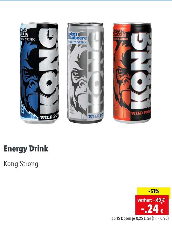 Kong Strong Energy Drink 0,25L nur 0,24€ bei Lidl | Preisjäger