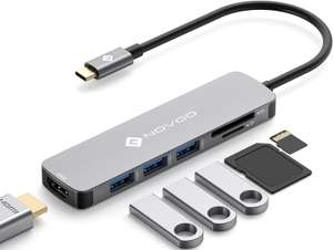 NOVOO 6in1 USB C Hub mit HDMI Adapter 4K, 3 x USB 3.0, Kartenleser SD & Micro SD,