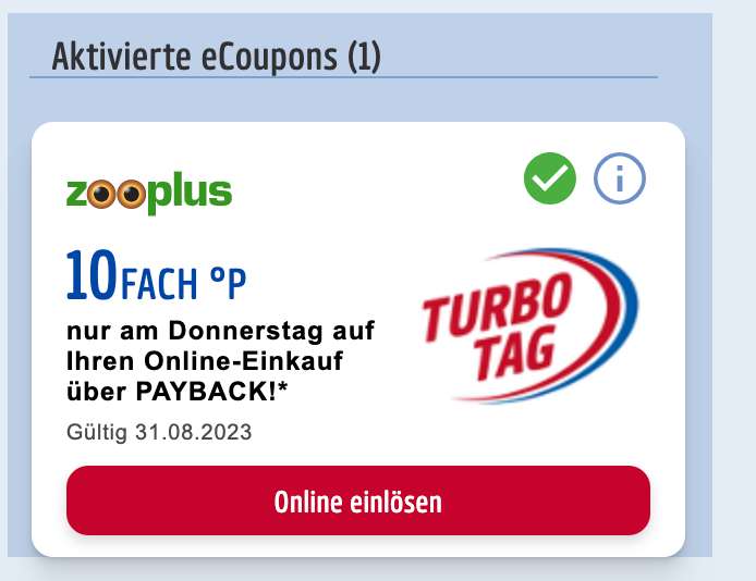 Nur heute: 5% Rabatt durch 10x Payback Punkte bei zooplus