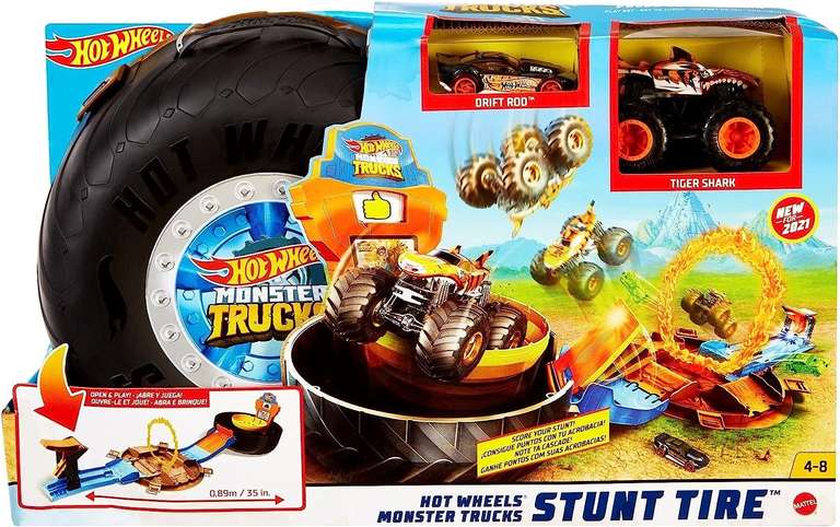 Hot Wheels Monster Trucks Stunt Tire - Playset Opens to Reveal Stunt Arena & Launcher