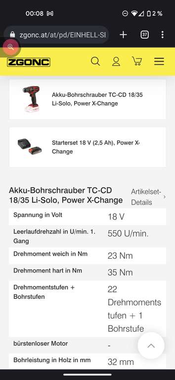 Einhell Starter-Set mit 2,5 Ah Akku, Ladegerät und kleinem Akkuschrauber (TC-CD 18/35)- Einstieg in 18 V Power-X-Change zum Discounter-Preis