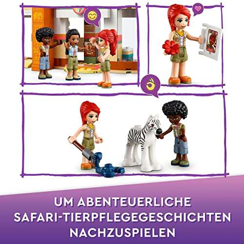 LEGO 41717 Friends Mias Tierrettungsmission mit Tierfiguren Zebra und Giraffe und 3 Mini-Puppen