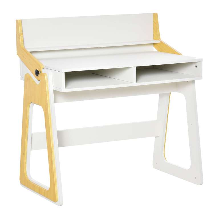 HOMCOM Schreibtisch Steh & Sitzpult mit verstellbarem Regal & 2 Fächer aus Kiefer Natur Weiß 98 x 56,5 x 100,5 cm