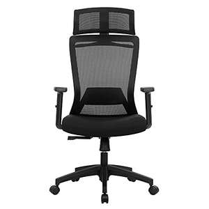 SONGMICS Bürostuhl, ergonomischer Stuhl, drehbarer Sitz, mit Kleiderbügel, Rückenlehne neigbar 120°, höhenverstellbar, Schwarz