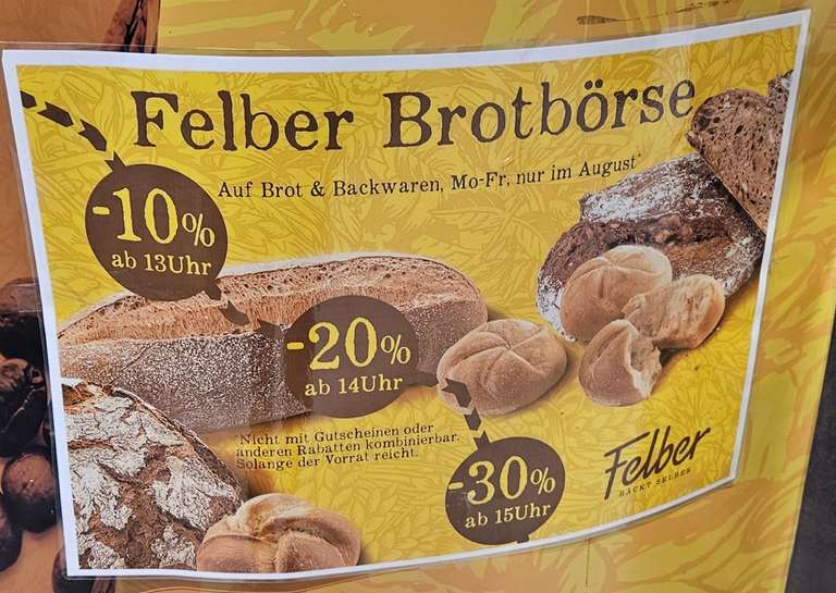 [Offline] Felber -30% auf alle Brot- und Backwaren ab 15Uhr