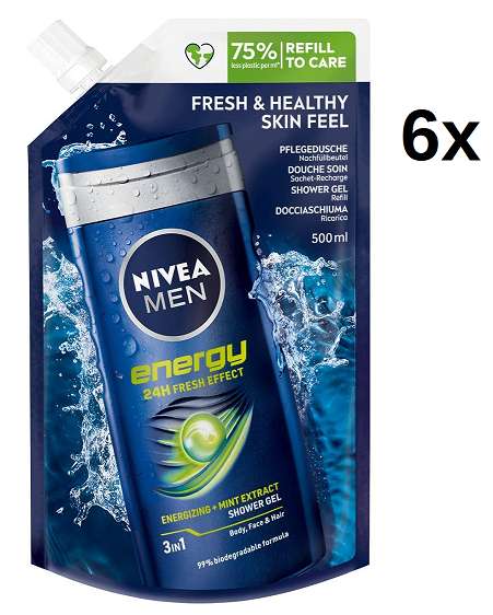 6x 500ml NIVEA MEN Energy Pflegedusche Nachfüllbeutel für 8,75€ (Amazon)