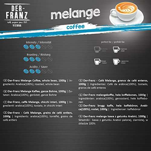 DER-FRANZ Melange Kaffee, Ganze Bohne, 1000 g (4er-Pack)