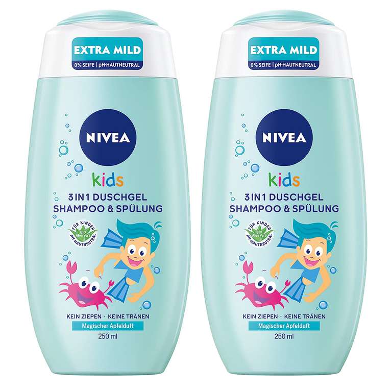 2x 250ml Nivea Kids 3in1 Duschgel, Shampoo & Spülung
