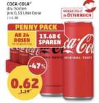 Coca Cola div. Sorten 1L 3+3 bei Billa oder 24er Tray Dosen bei Penny