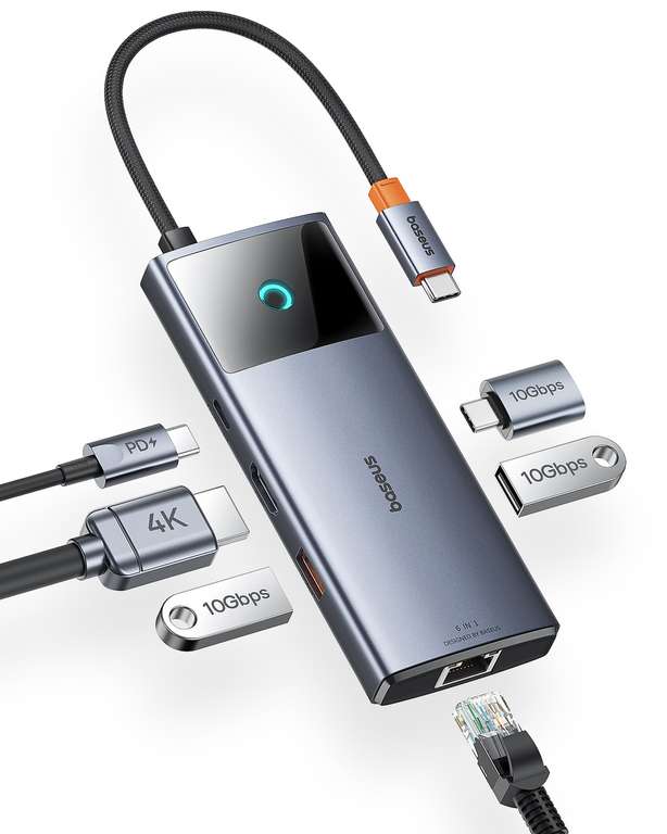 Baseus USB C Hub 10Gbps USB 3.2 Adapter mit LAN Ethernet, 4K@60Hz HDMI,