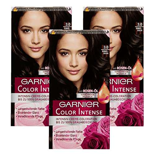 Garnier dauerhafte Creme-Coloration, Color Intense, 3.0 Dunkelbraun, 3 x 1 Stück