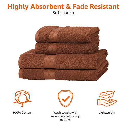 Amazon Basics Handtuch-Set, 2x Bade- / 2x Handtuch, Haselnussbraun, 100% Baumwolle