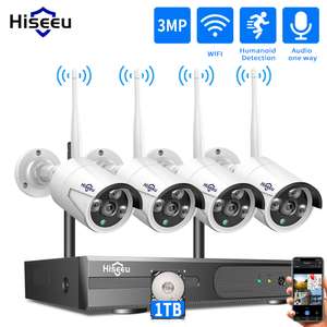Hiseeu 8CH Wireless Outdoor Kamera NVR 4 PCS 3MP CCTV System Kit