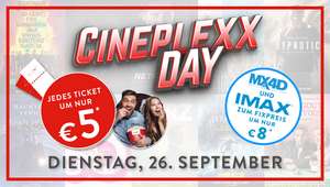 Cineplexx Day: Alle Filme 5€ / IMAX und MX4D 8€ am 26.09