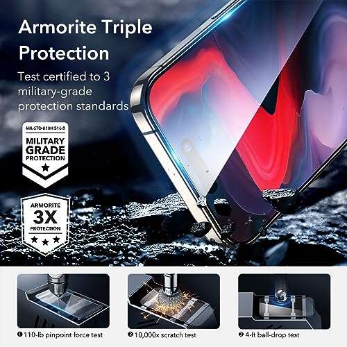 ESR iPhone 15 Series Armorite Displayschutzfolien-Set 3Stück extrem robustes Glas mit Rahmen & 1 Satz individuellem Kamera Schutz