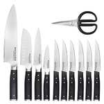 KitchenAid Gourmet 12-teiliges Messerset aus japanischem Stahl mit Schärfer und Birkenholzblock