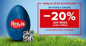 Hervis: 20% Rabatt auf Bikes (ohne E-Bikes) + 15 Rabatt auf Geschenkgutschein