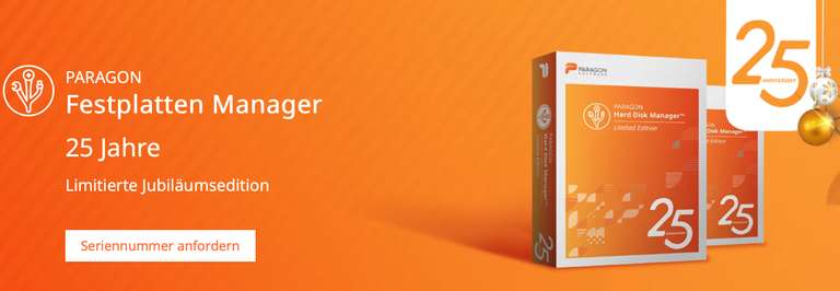 Gratis Paragon Festplatten Manager 25 Jahre Jubiläumsedition (für 64-bit Windows)