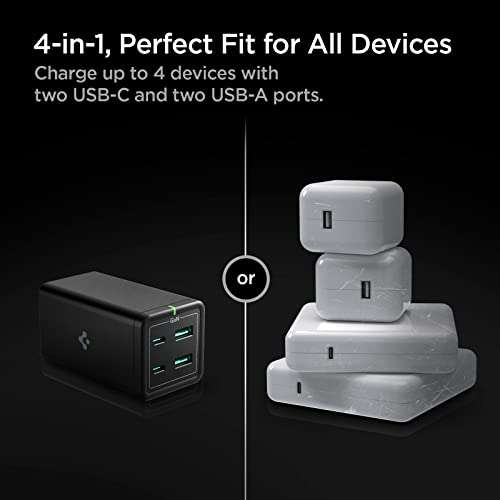 Spigen USB C Ladegerät, 120W GaN Fast Charging, je 2-Ports USB-C + USB-A