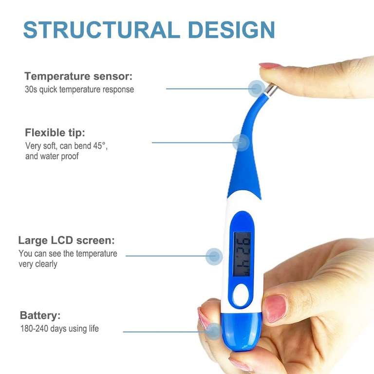 Berrcom Flexibles Digitales Thermometer für Erwachsene und Kinder, Wasserdicht mit Fieberalarm, ℃/℉