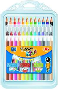 BIC Kids Stifte Set: 12 Buntstifte, 12 Filzstifte und 12 Malkreiden ab 5 Jahre, Ideal für die Schule, in aufklappbarem Etui